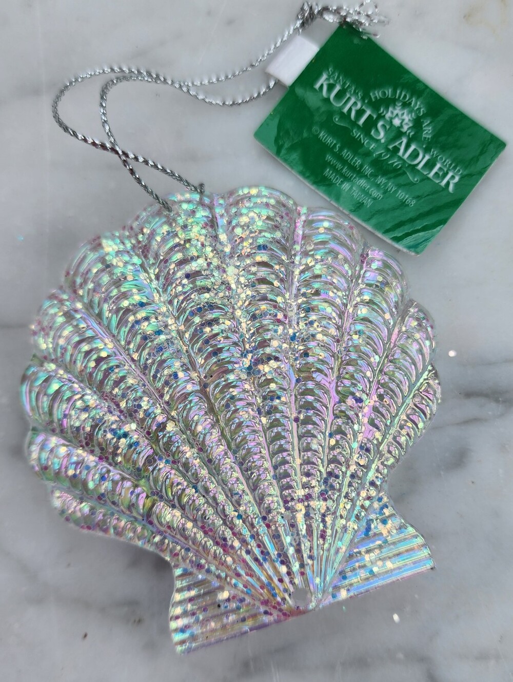 Scallop Seashell Christmas Ornament Kurt Adler Embellished Glass 2.5" NWT